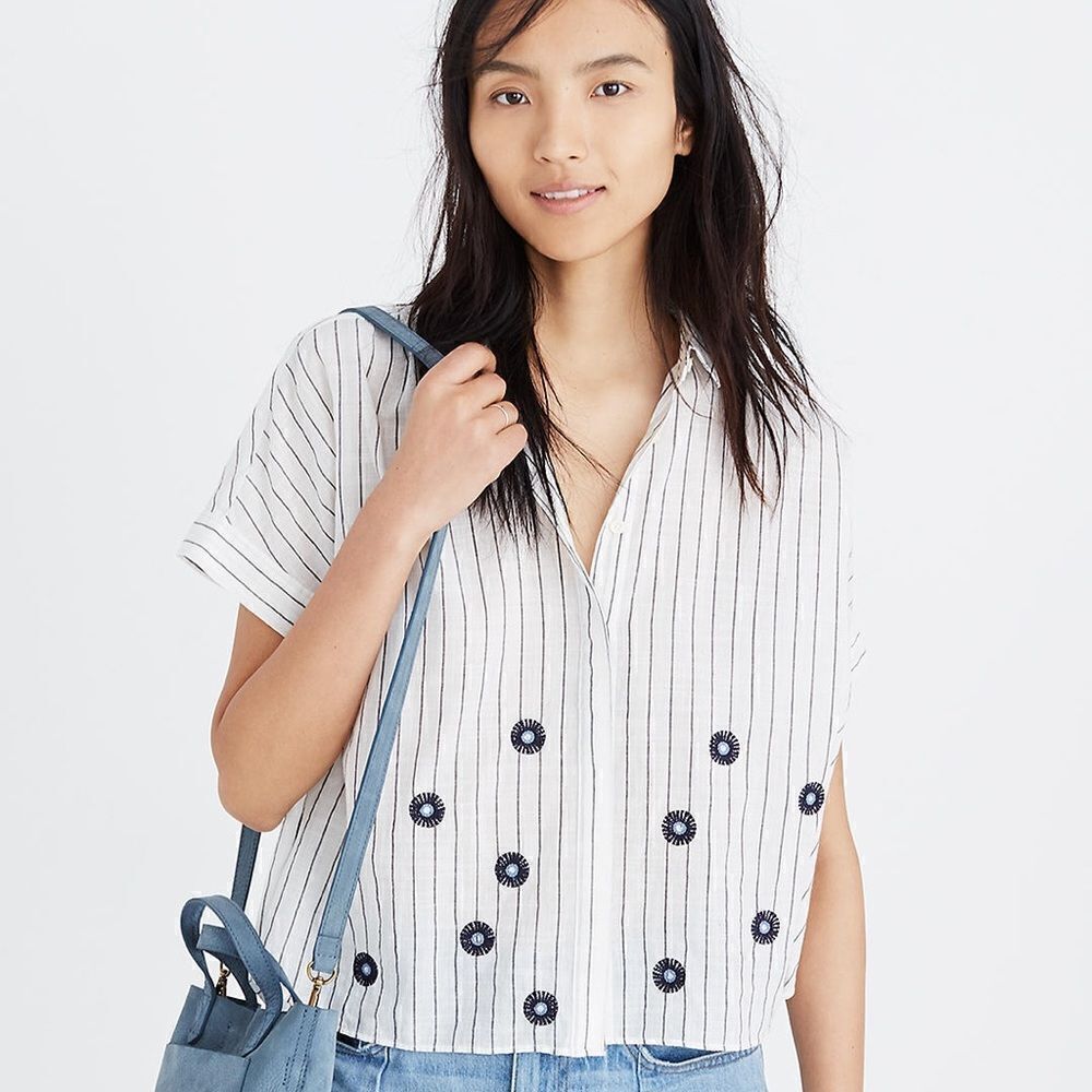 Madewell Embroidered Hilltop Cropped Shirt